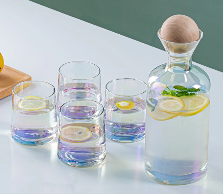 Glass Pitcher Set with Wooden Lid and Drinking Cups - Image 3