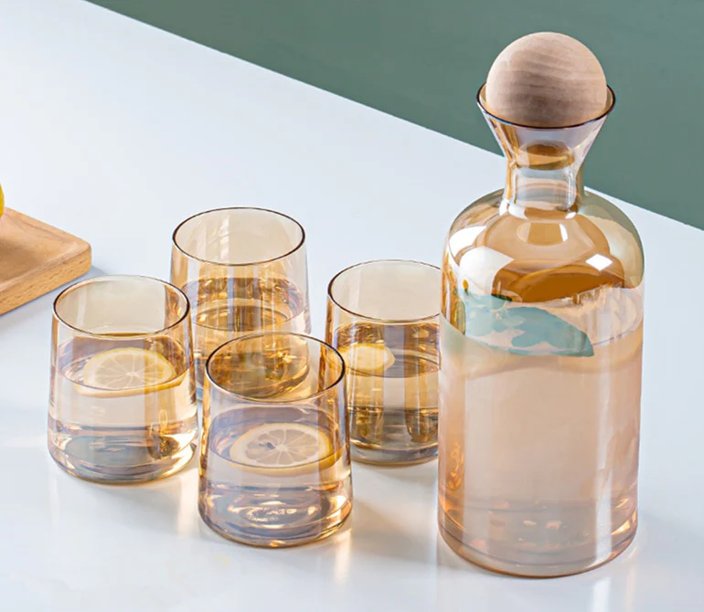 Glass Pitcher Set with Wooden Lid and Drinking Cups - Image 5