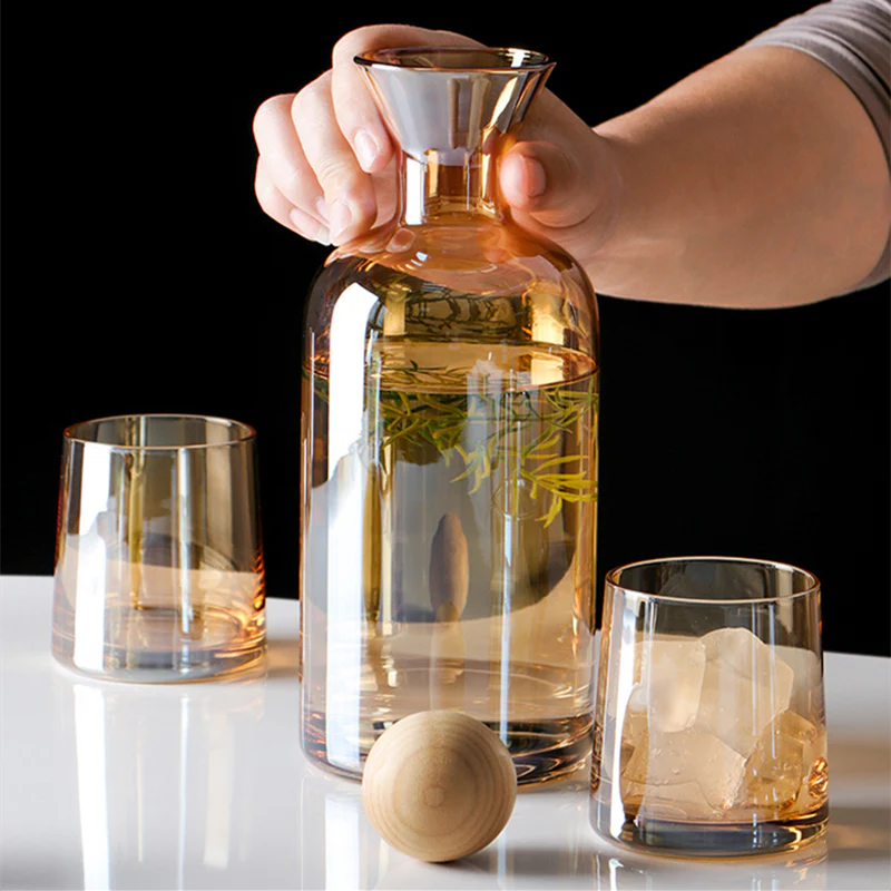 Glass Pitcher Set with Wooden Lid and Drinking Cups - Image 6