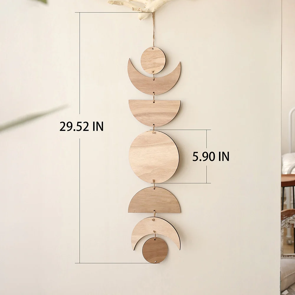 Lunar Elegance | Wooden Moon Phase Wall Hanging - Image 4