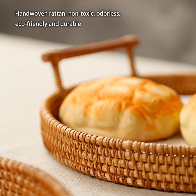 Rustic Round Rattan Storage Tray - Image 10