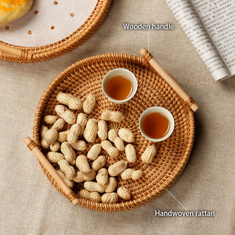 Rustic Round Rattan Storage Tray - Image 6