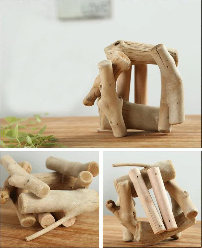 Distressed Wood Candle Holder Set - Image 3